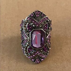 Art Deco Style Fashion Ring Purple Marcasite & Purple Center Stone